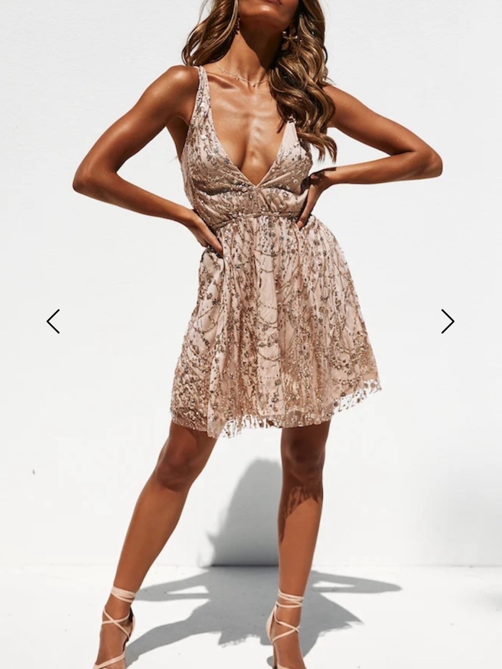 Hello Molly Blush Sequin V-Neck Mini Dress
